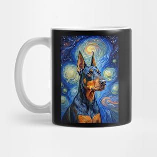 Doberman Pinscher Dog Breed Painting in a Van Gogh Starry Night Art Style Mug